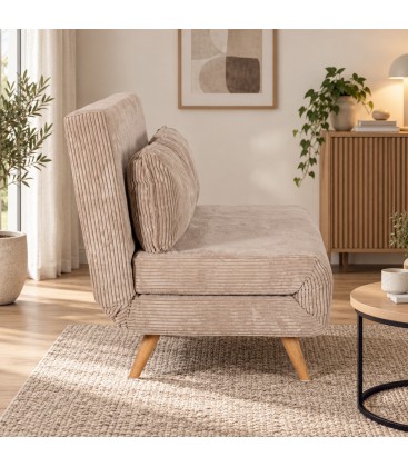 Divano letto 2 posti Walker beige con rivestimento effetto velluto