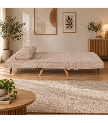 Divano letto 2 posti Walker beige con rivestimento effetto velluto