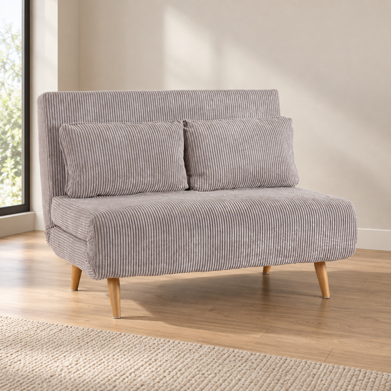 Divano letto 2 posti Walker tortora con rivestimento effetto velluto