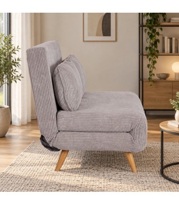 Divano letto 2 posti Walker tortora con rivestimento effetto velluto