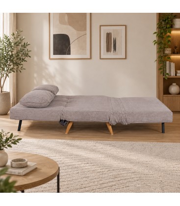Divano letto 2 posti Walker tortora con rivestimento effetto velluto