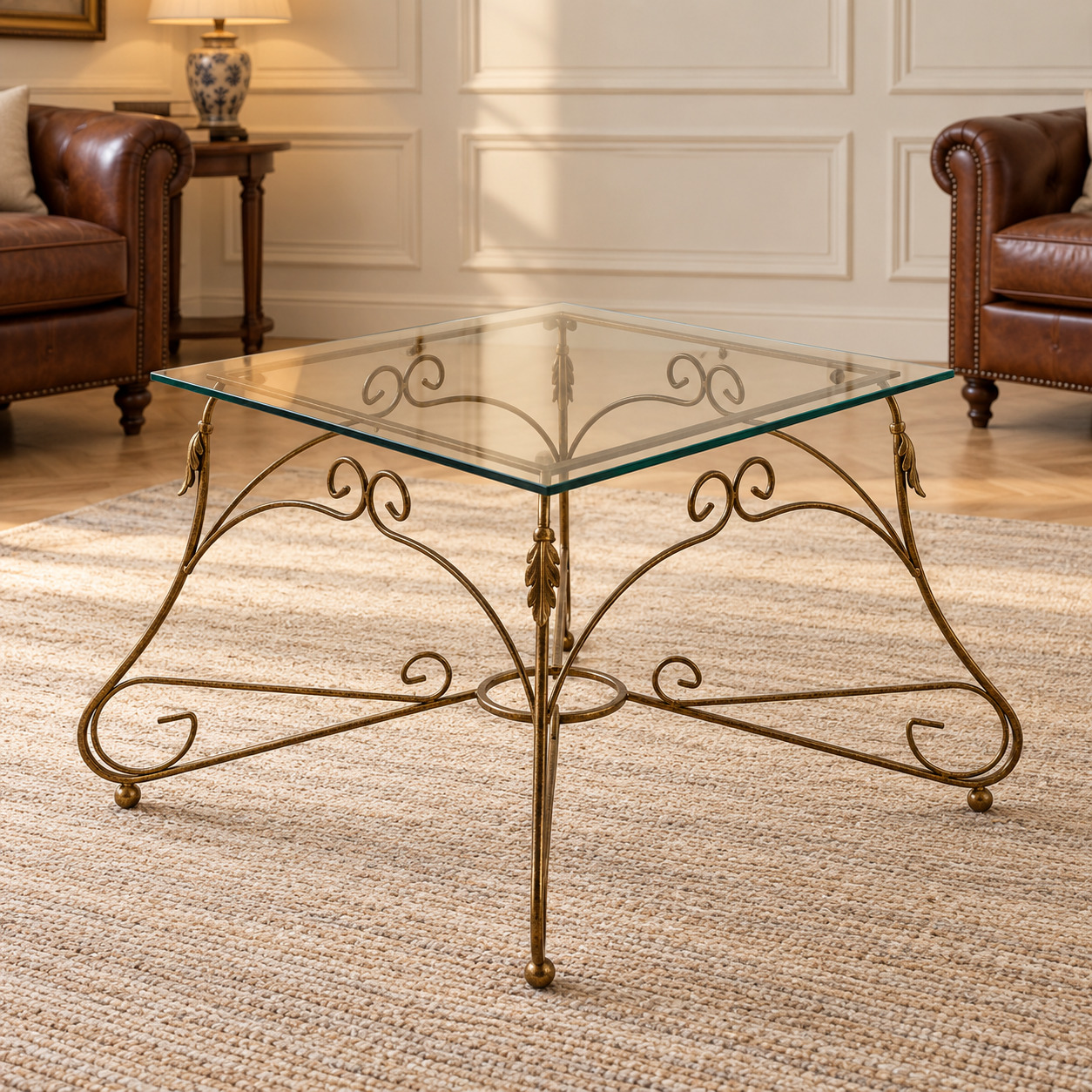 Tavolino Quadrato da salotto Piano Vetro Ariel - Bronzo