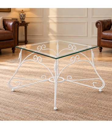 Tavolino Quadrato da salotto Piano Vetro Ariel - Bianco lucido