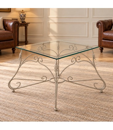 Tavolino Quadrato da salotto Piano Vetro Ariel - Tortora Shabby Chic