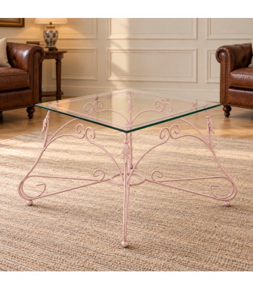 Tavolino Quadrato da salotto Piano Vetro Ariel - Rosa Shabby Chic