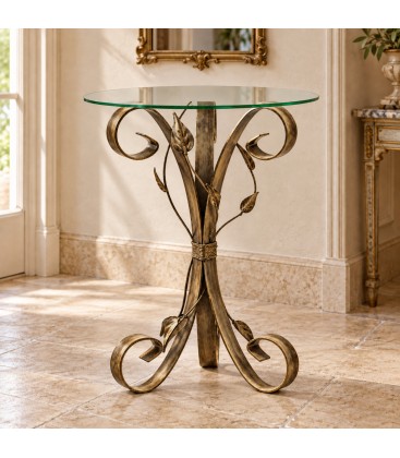 Tavolino da Salotto Tondo con Piano in Vetro - Bronzo