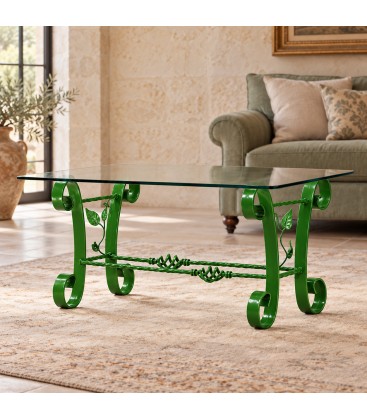 Tavolino Rettangolare da salotto Foglie in Ferro Battuto - Verde