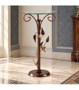 Tavolino da salotto Alto Ferro Battuto Foglie - Oro ducato