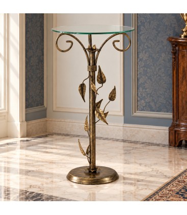 Tavolino da salotto Alto Ferro Battuto Foglie - Bronzo