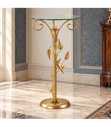Tavolino da salotto Alto Ferro Battuto Foglie - Oro