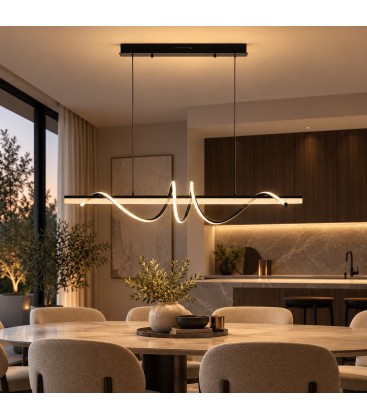 Lampadario Alken nero 100x18 con LED integrato e profilo ondulato - Nero - vista ambientata principale