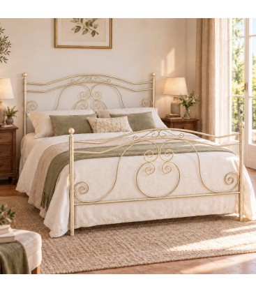 Letto matrimoniale in Ferro Battuto Barocco - Avorio anticato