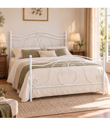 Letto matrimoniale in Ferro Battuto Barocco - Bianco lucido
