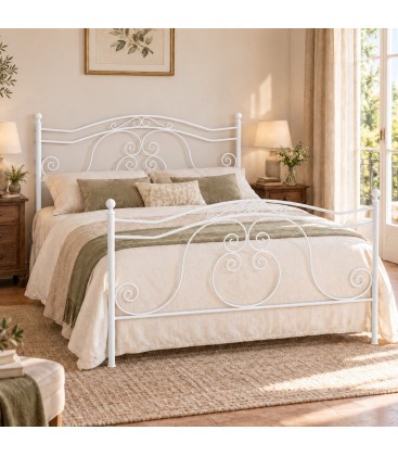 Letto matrimoniale in Ferro Battuto Barocco - Bianco opaco