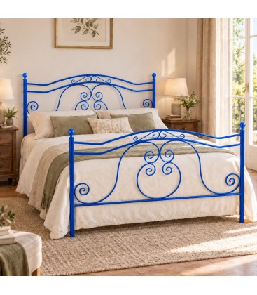 Letto matrimoniale in Ferro Battuto Barocco - Blu
