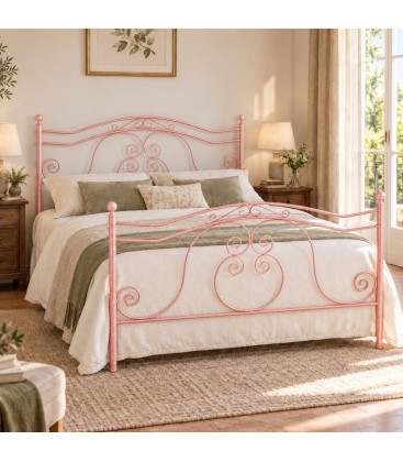 Letto matrimoniale in Ferro Battuto Barocco - Rosa Shabby Chic