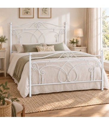 Letto matrimoniale in Ferro Battuto Ester - Bianco lucido