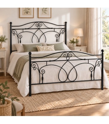 Letto matrimoniale in Ferro Battuto Ester - Nero lucido