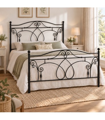 Letto matrimoniale in Ferro Battuto Ester - Nero opaco