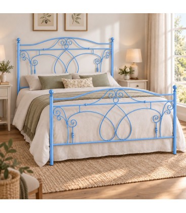 Letto matrimoniale in Ferro Battuto Ester - Azzurro