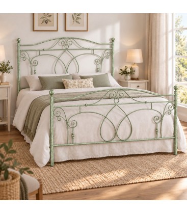 Letto matrimoniale in Ferro Battuto Ester - Verde Shabby Chic