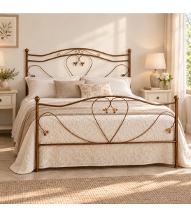 Letto matrimoniale in Ferro Battuto Cuore - Oro ducato
