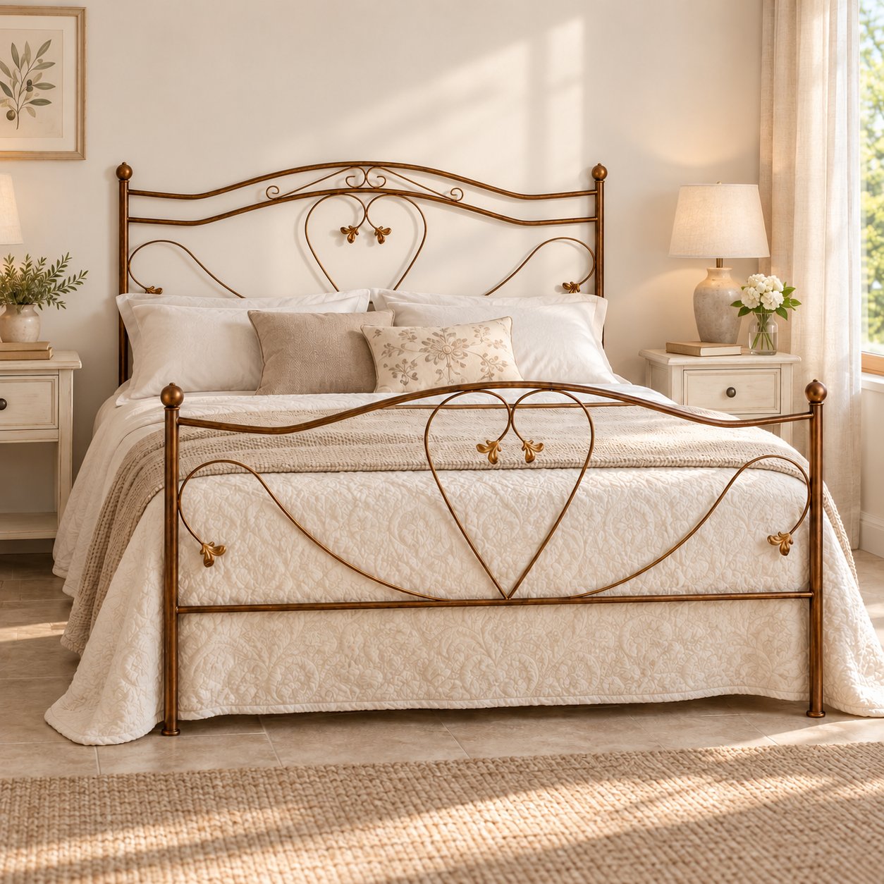 Letto matrimoniale in Ferro Battuto Cuore - Oro ducato