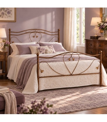 Letto matrimoniale in Ferro Battuto Cuore - Oro ducato