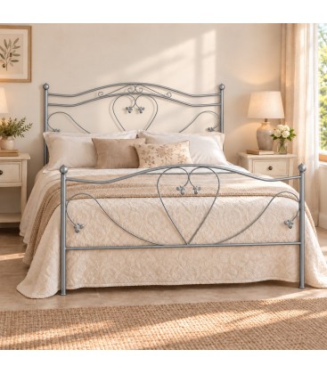 Letto matrimoniale in Ferro Battuto Cuore - Alluminio