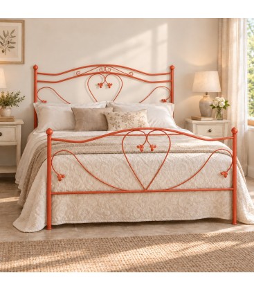 Letto matrimoniale in Ferro Battuto Cuore - Arancio Rame