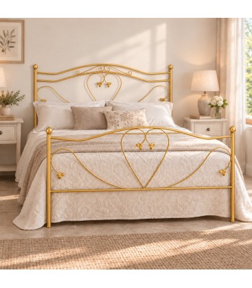 Letto matrimoniale in Ferro Battuto Cuore - Oro