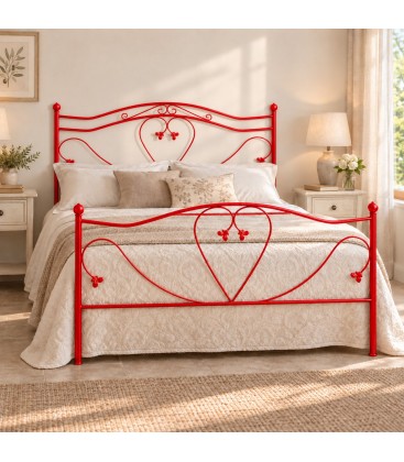 Letto matrimoniale in Ferro Battuto Cuore - Rosso