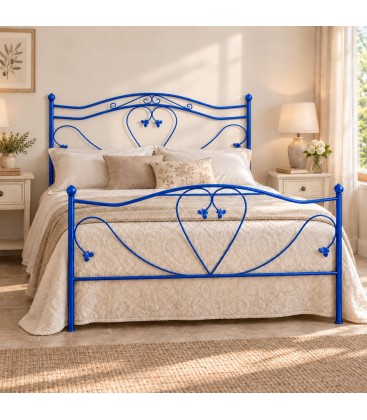 Letto matrimoniale in Ferro Battuto Cuore - Blu