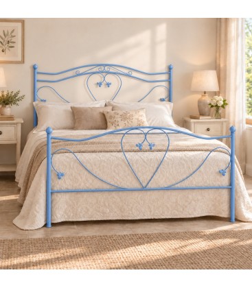 Letto matrimoniale in Ferro Battuto Cuore - Azzurro