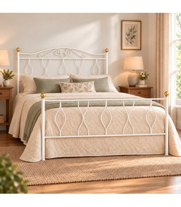 Letto matrimoniale in Ferro Battuto Carolina - Bianco oro
