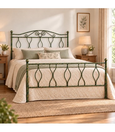 Letto matrimoniale in Ferro Battuto Carolina - Verde Bottiglia