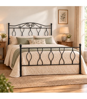 Letto matrimoniale in Ferro Battuto Carolina - Nero lucido
