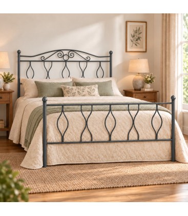 Letto matrimoniale in Ferro Battuto Carolina - Grigio Siderale