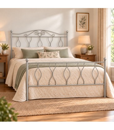 Letto matrimoniale in Ferro Battuto Carolina - Grigio Seta