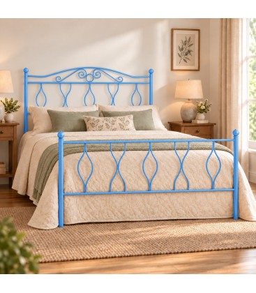 Letto matrimoniale in Ferro Battuto Carolina - Azzurro