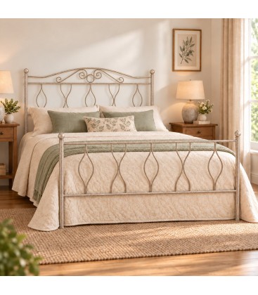 Letto matrimoniale in Ferro Battuto Carolina - Tortora Shabby Chic