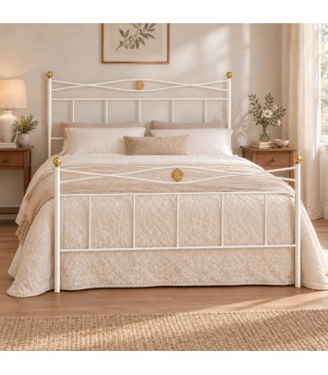 Letto matrimoniale in Ferro Battuto Nina - Bianco oro