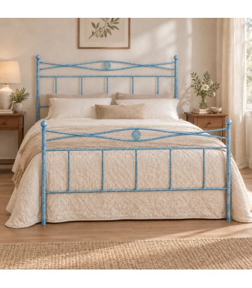 Letto matrimoniale in Ferro Battuto Nina - Azzurro Shabby Chic