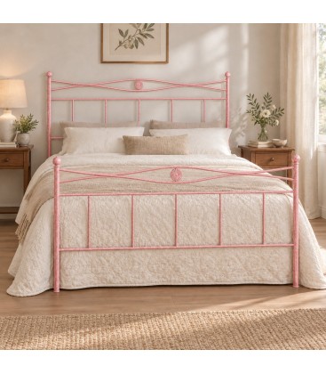 Letto matrimoniale in Ferro Battuto Nina - Rosa Shabby Chic
