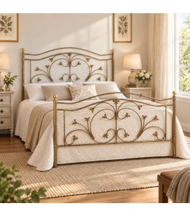Letto francese in ferro battuto Foglie - Bronzo