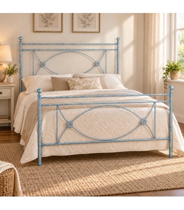 Letto francese in ferro battuto Rossana - Azzurro Shabby Chic