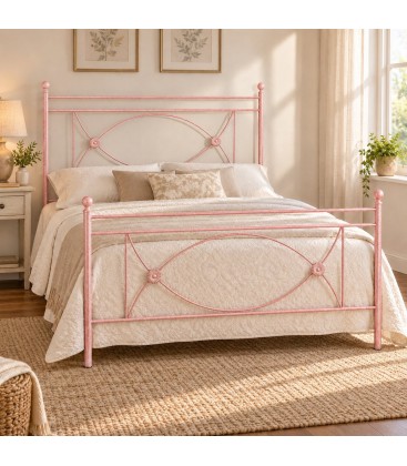 Letto francese in ferro battuto Rossana - Rosa Shabby Chic