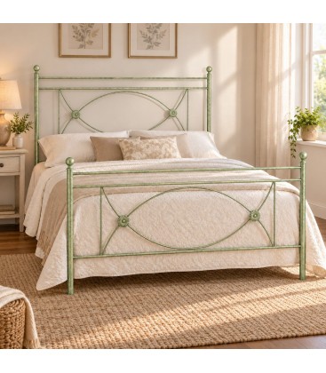 Letto francese in ferro battuto Rossana - Verde Shabby Chic