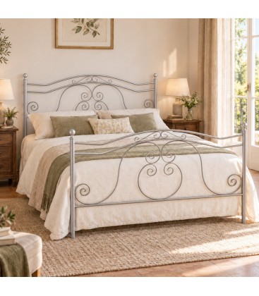Letto francese in Ferro Battuto Barocco - Grigio Seta