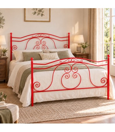 Letto francese in Ferro Battuto Barocco - Rosso